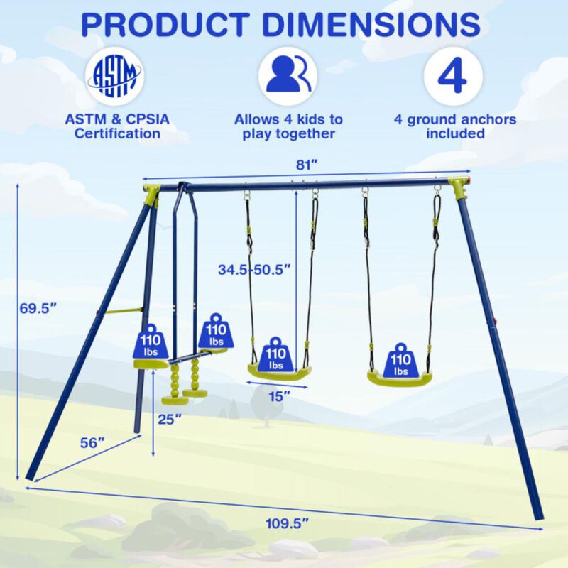 Hivvago 440 Pounds Kids Swing Set with Two Swings and One Glider