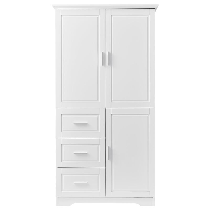 Tall and Wide Storage Cabinet with Doors for Bathroom/Office, Three Drawers