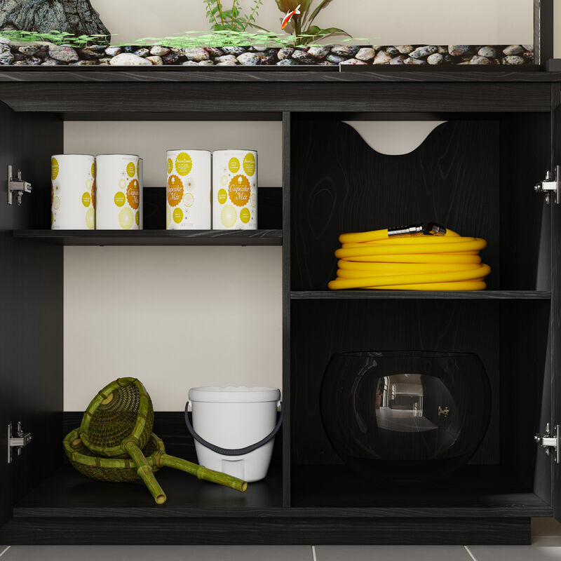FUFU&GAGA Reptile Cabinet with 3 Doors, Adjustable Top & Front Panels, Water-Resistant Base, Metal Frame with Black Wood Grain Finish, (52" Lx 24"W x 62.8"H), Black