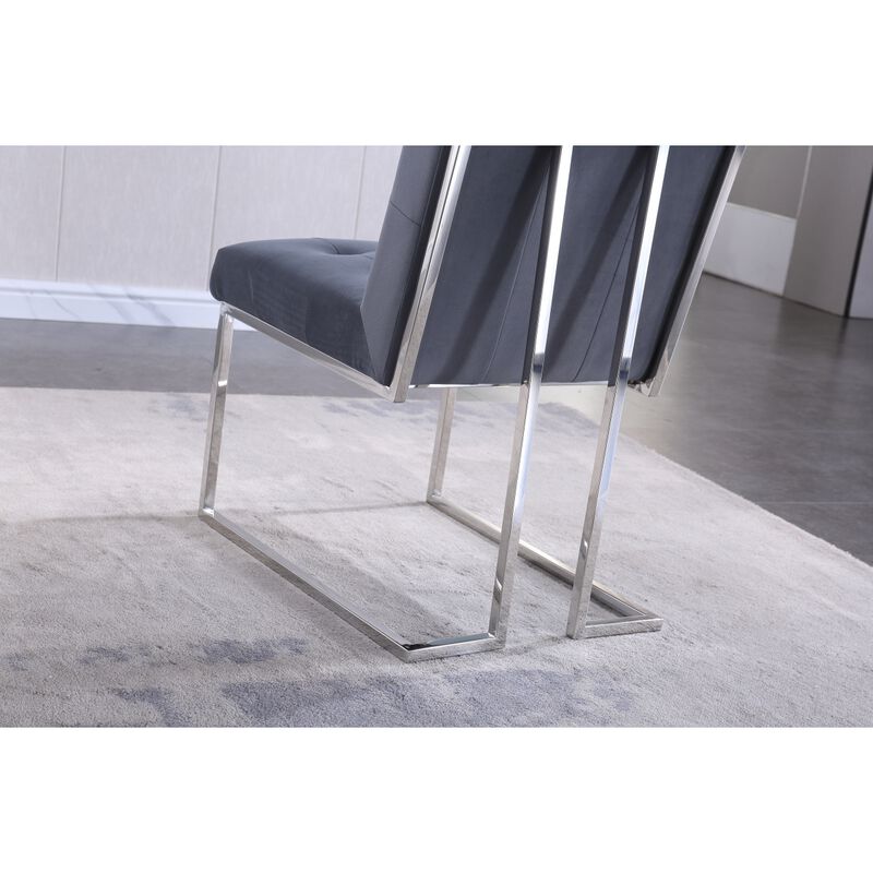 Modern Velvet Dining Chair Set Of 2, Tufted Design And Silver Finish Stainless Base