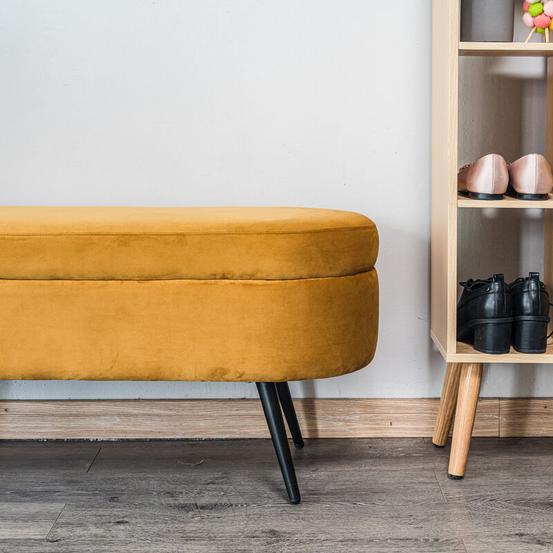 Scandinavian Design Bench with Metal Legs Storage