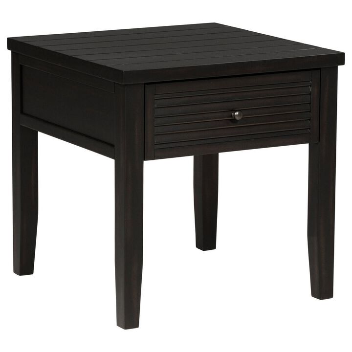 Coni Side End Table, 1 Drawer, Classic Black Wood, Square 24 Inch - Benzara