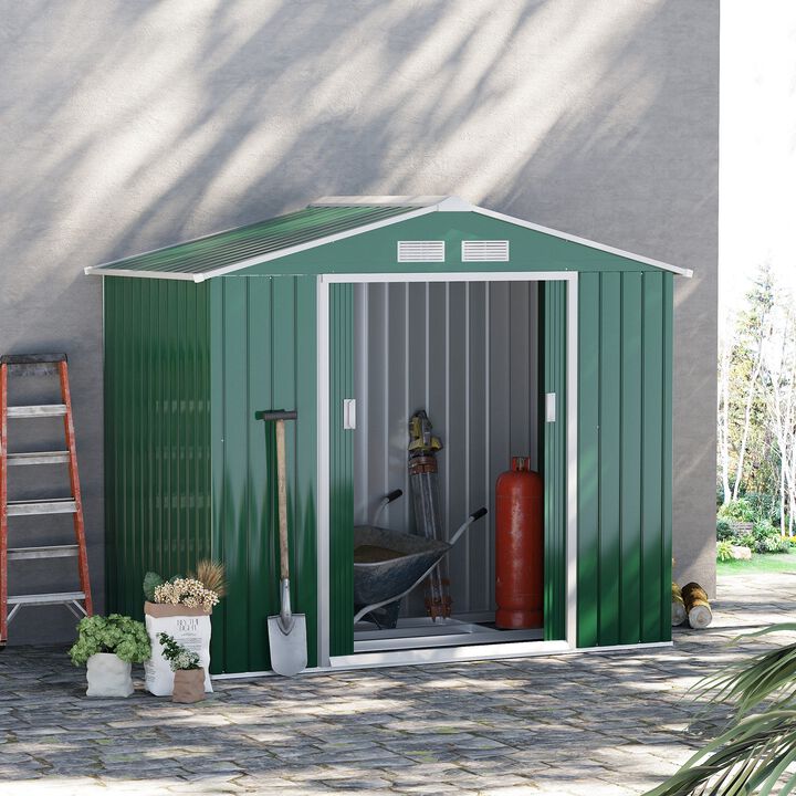Green Garden Storage: 7'x4' Steel Shed with Sliding Doors & Vents