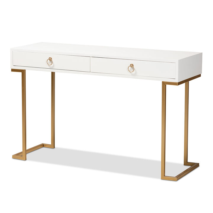 Baxton Studio Beagan Modern White Finished Wood And Gold Metal 2 Drawer Console Table Baxton Studio Beagan Modern White Finished Wood And Gold Metal 2 Drawer Console Table