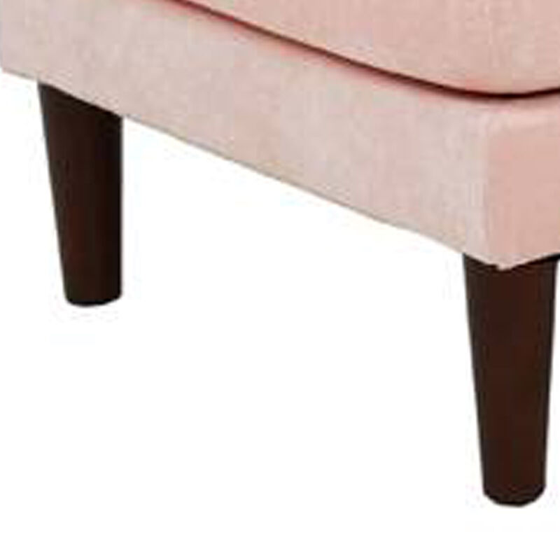 Rio 32 Inch Modular Ottoman, Box Cushion Seat, Wood Legs, Blush Pink - Benzara