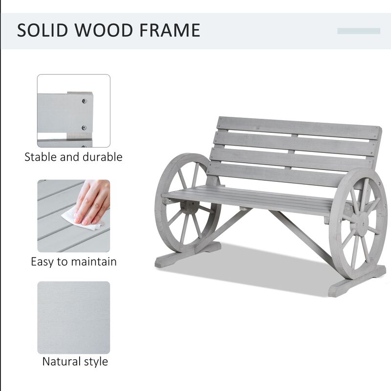 Charcoal Rustic Seating: 2-Person Wagon Wheel Bench for Patio