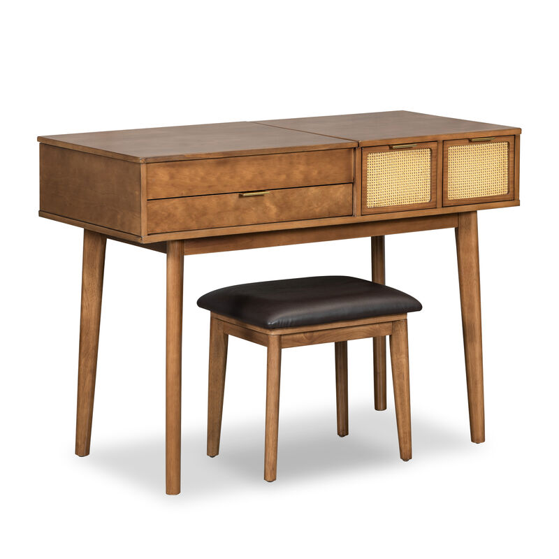 Merax Classic Wood Makeup Vanity Set with Flip-top Mirror