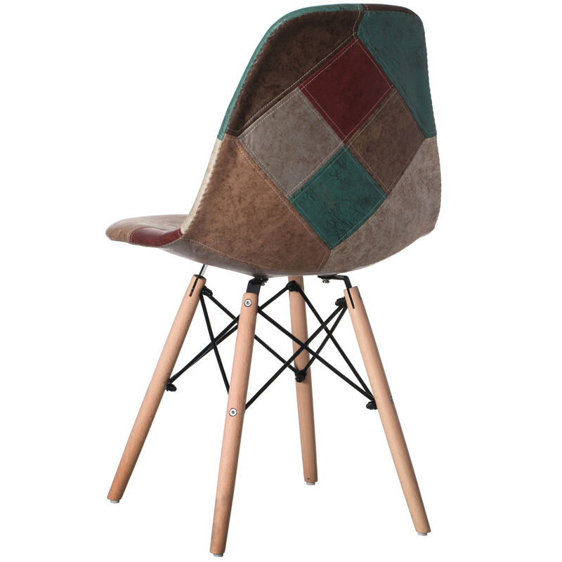 Modern Fabric Patchwork Chair with Leather and Suede Like Tones with Wooden Legs for Kitchen, Dining Room, Entryway, Living Room, Single