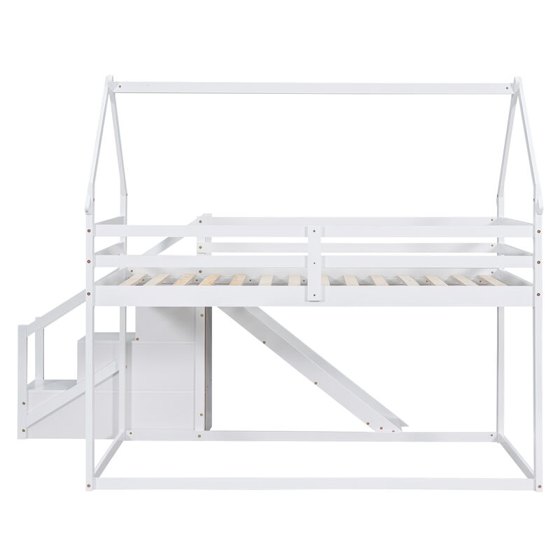Merax House Loft Bunk Bed with Slide and Staircase