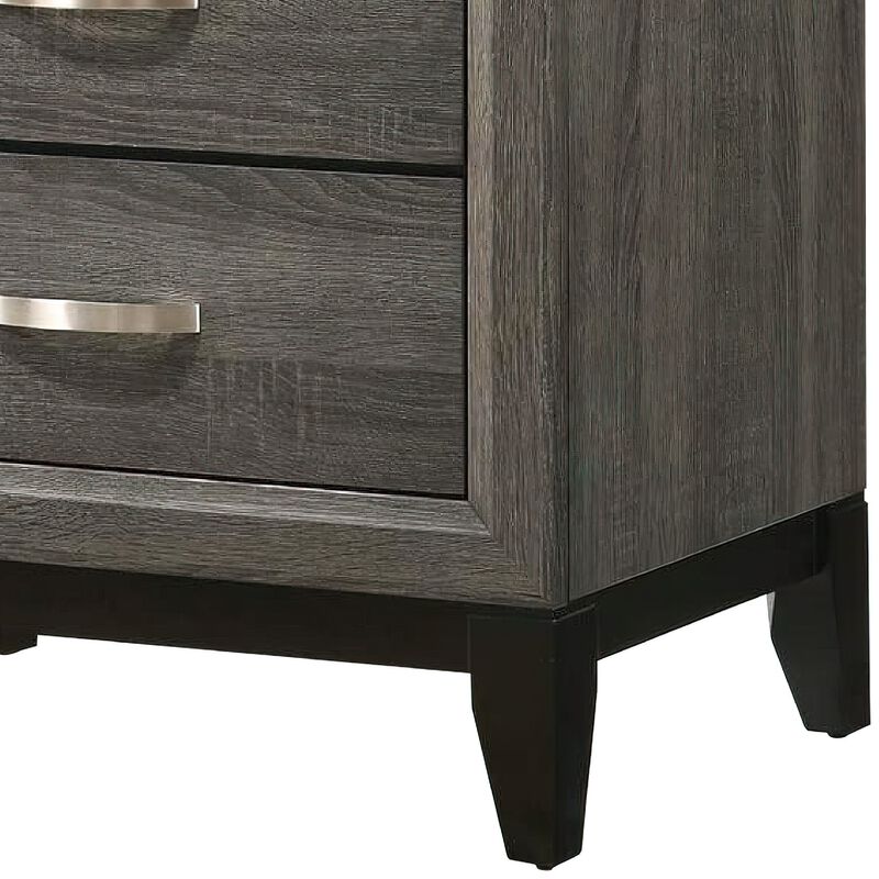 Mazie 25 Inch Modern 2 Drawer Nightstand, Metal Handle, Gray Foil Finish-Benzara