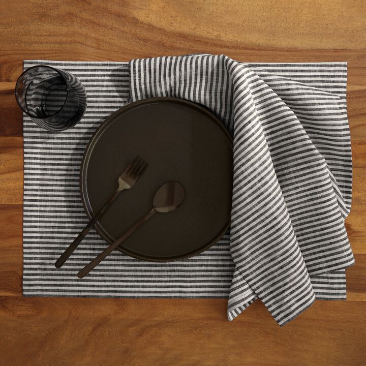 Solino Home 100% Pure Linen Placemats 14 x 19 Inch Set of 4 | Narrow Stripe