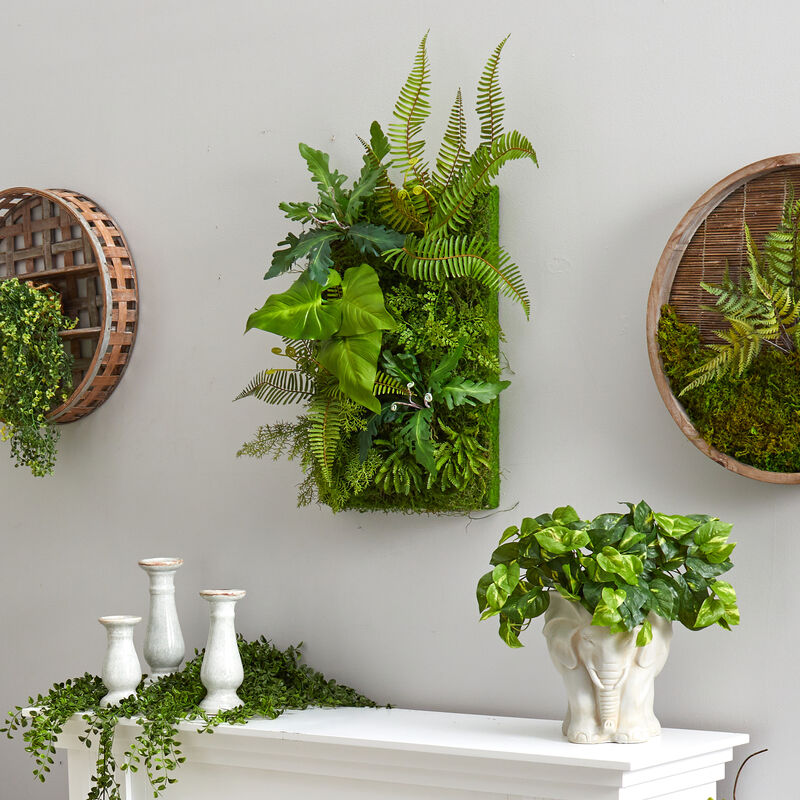 Hivvago 24" x 16" Mixed Foliage Artificial Living Wall