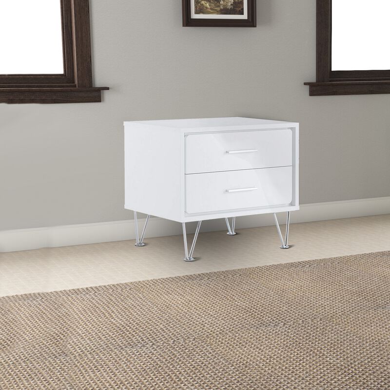 Contemporary 2 Drawers Wood Nightstand By Deoss, White-Benzara
