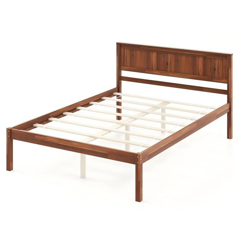 Queen Size Bed Frame with Wooden Headboard and Slat Support-Queen Size