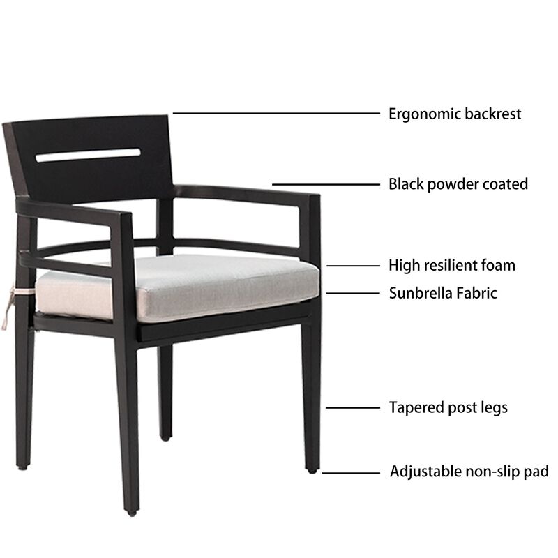 MONDAWE 4 Pieces Outdoor Patio Aluminum Stationary Dining Chairs with Outdoor-grade Sunbrella Fabric Cushions and Tapered Feet,Ember Black