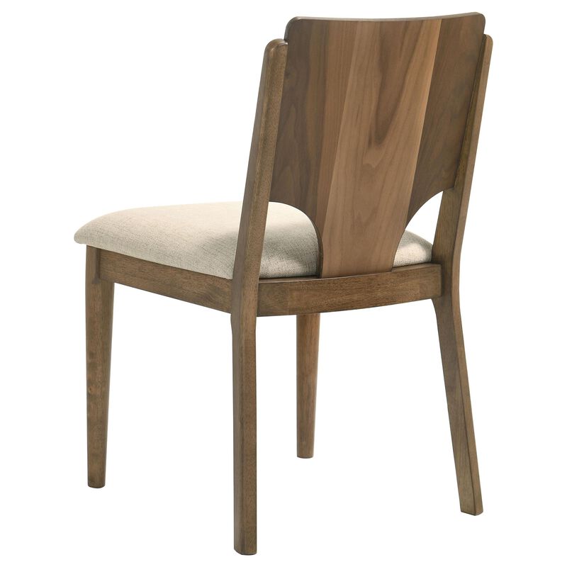 Billie Dining Chair Set of 2, Beige Fabric Seat, Brown Hardwood Frame - Benzara