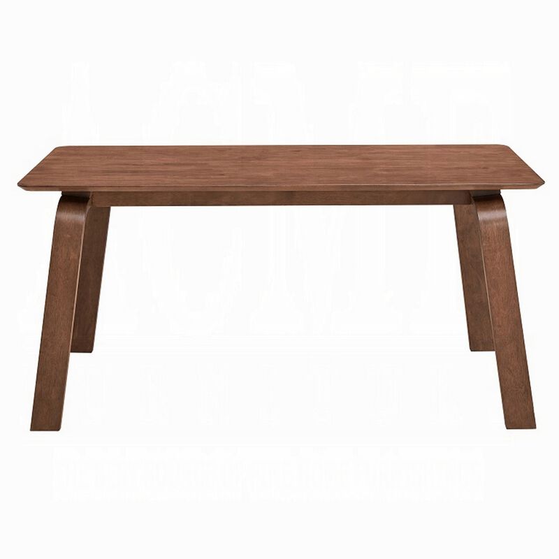 Kinni Dining Table, Walnut Brown Wood, Bent Legs, Rectangular 63 Inch - Benzara