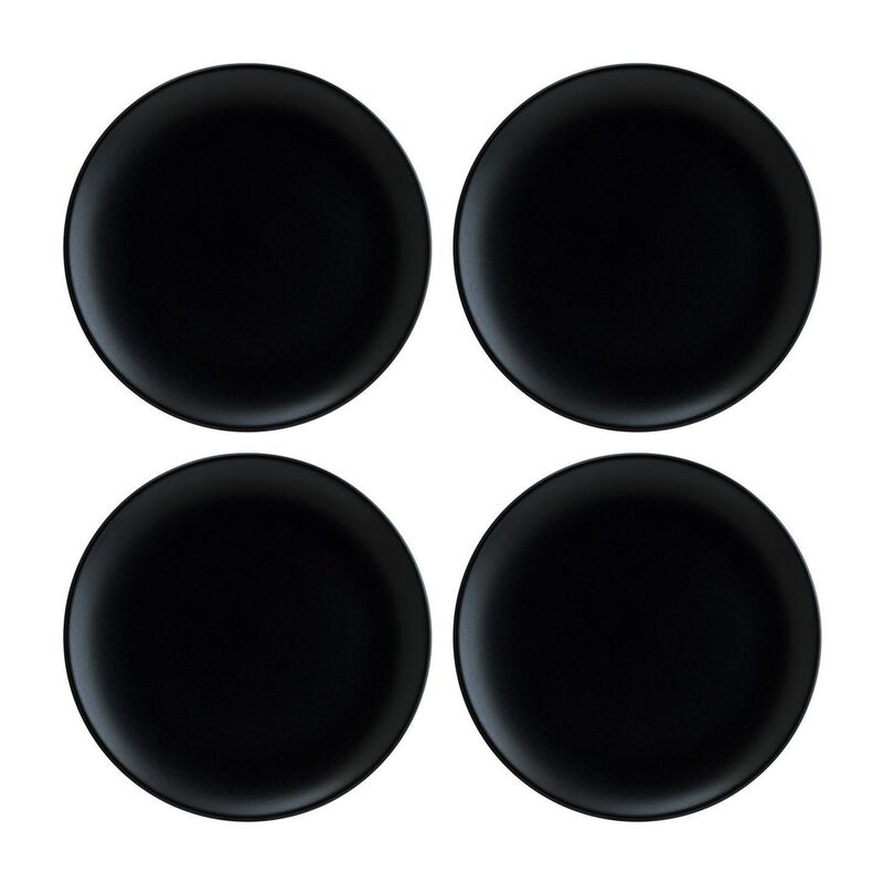 Notte dia.8.25" Round Black Porcelain Plate (Set of 4)