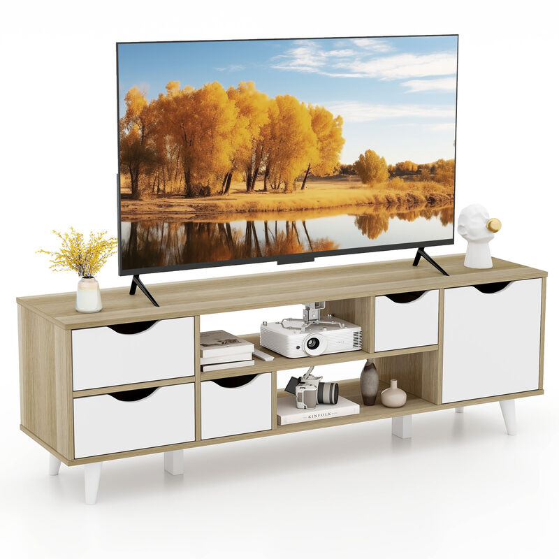 TV Stand for TVs up to 55” Television Cabinet w/ 4 Drawers & 2 Open Shelves