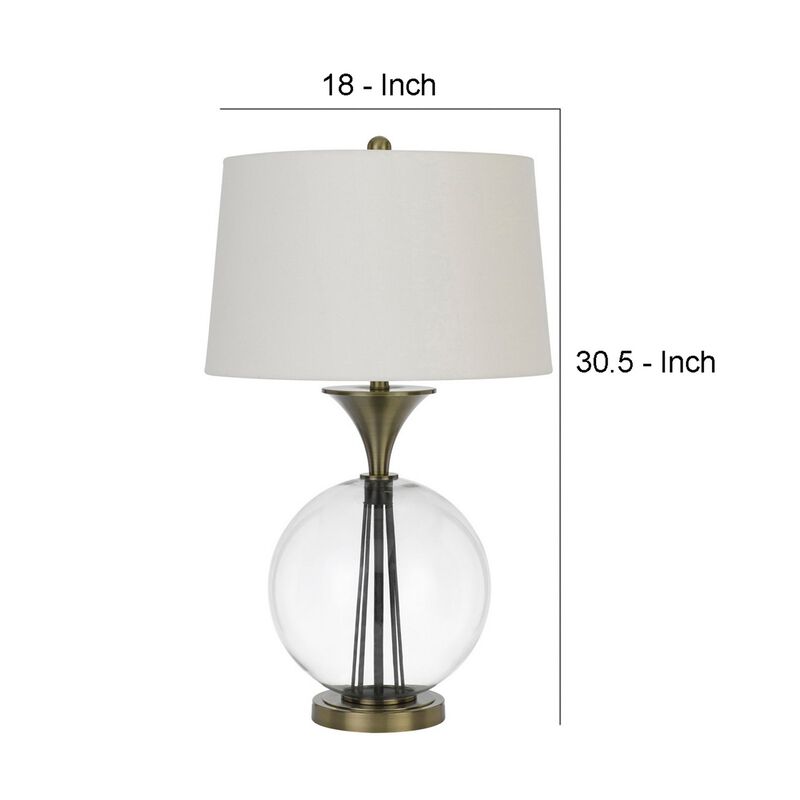 46 Inch Metal And Glass Globe Table Lamp, Dimmer, Brass Finish-Benzara
