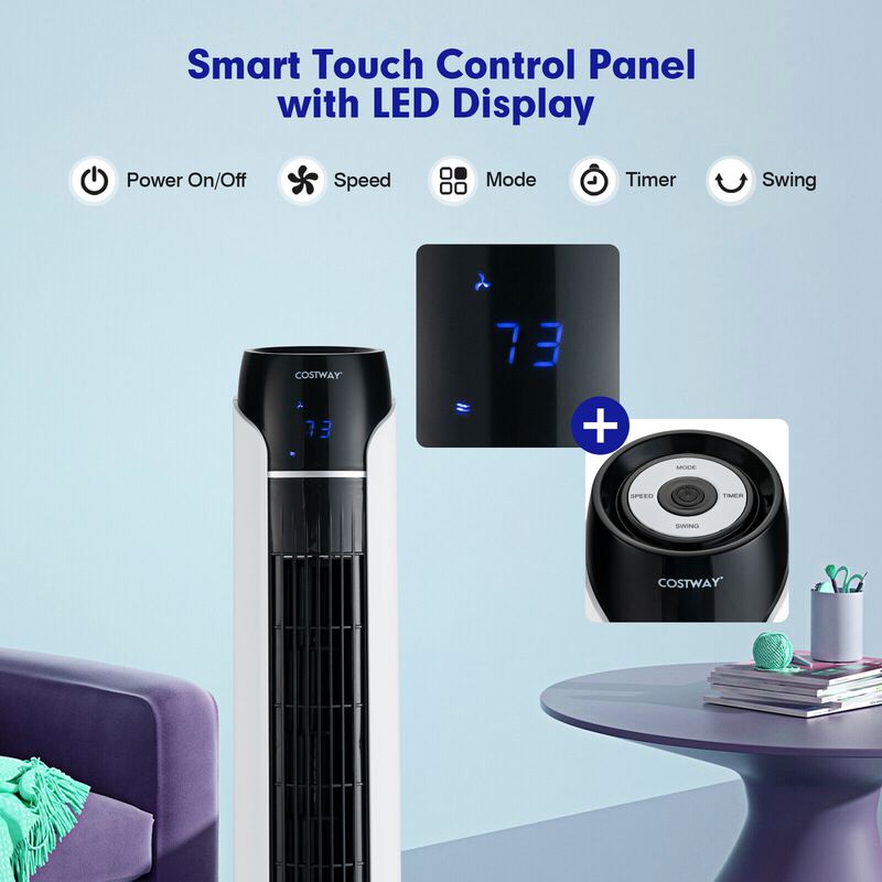 Portable 48 Inches Tower Fan with Remote Control-White