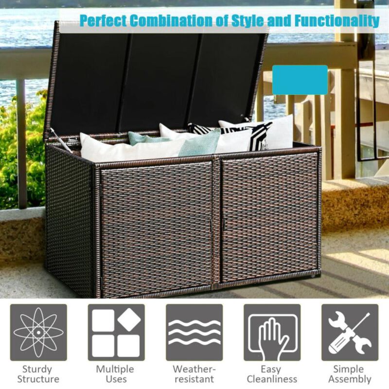 Hivvago 88 Gallon Garden Patio Rattan Storage Container Box