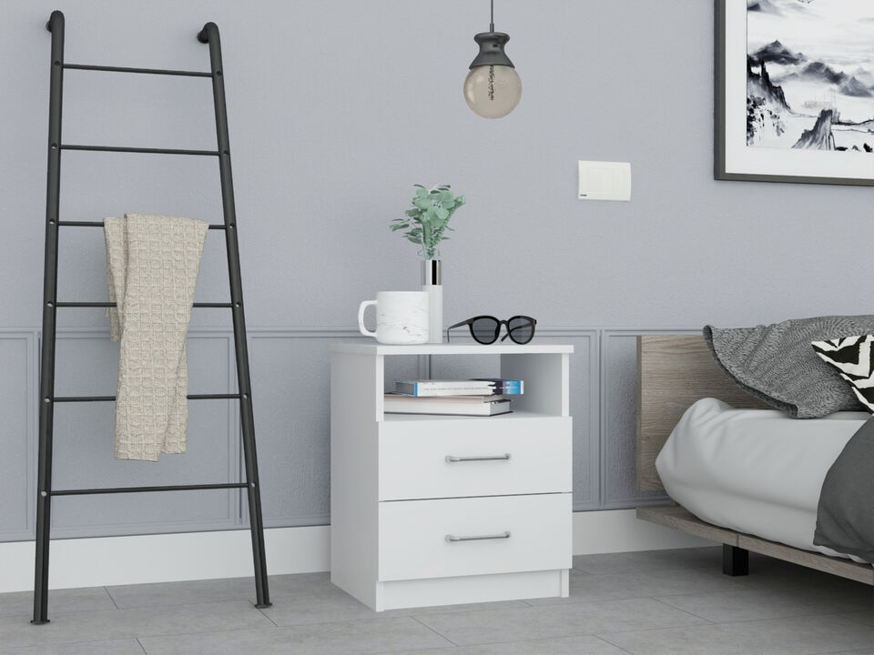 Streamdale Napoles Nightstand, Superior Top, Two Drawers, One Shelf - White