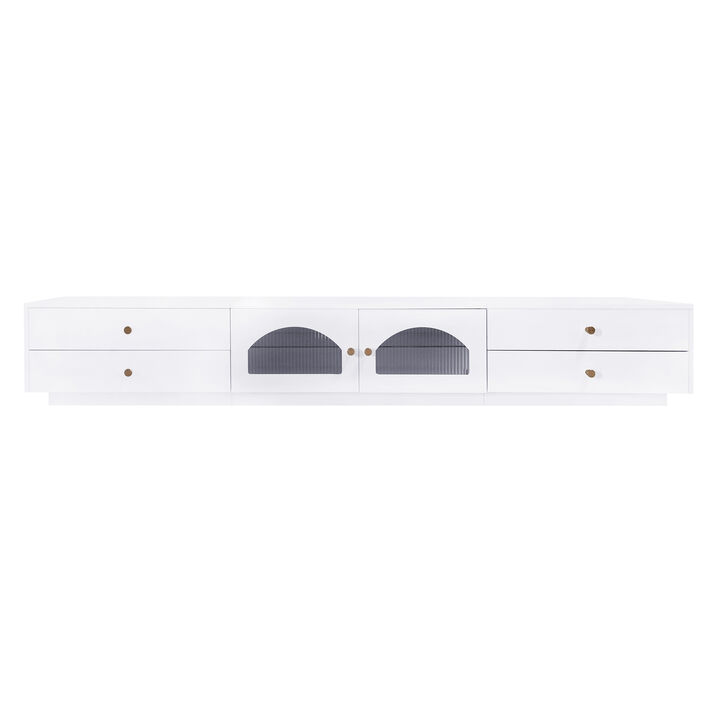 Merax Luxurious TV Stand with Fluted Glass Doors