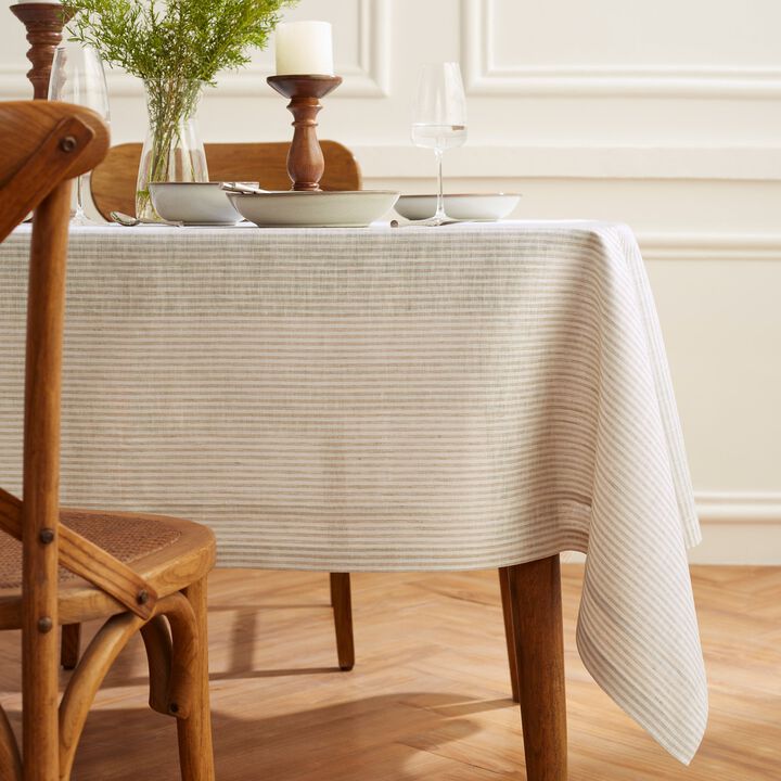 Solino Home 100% Pure Linen Tablecloth | Narrow Stripe