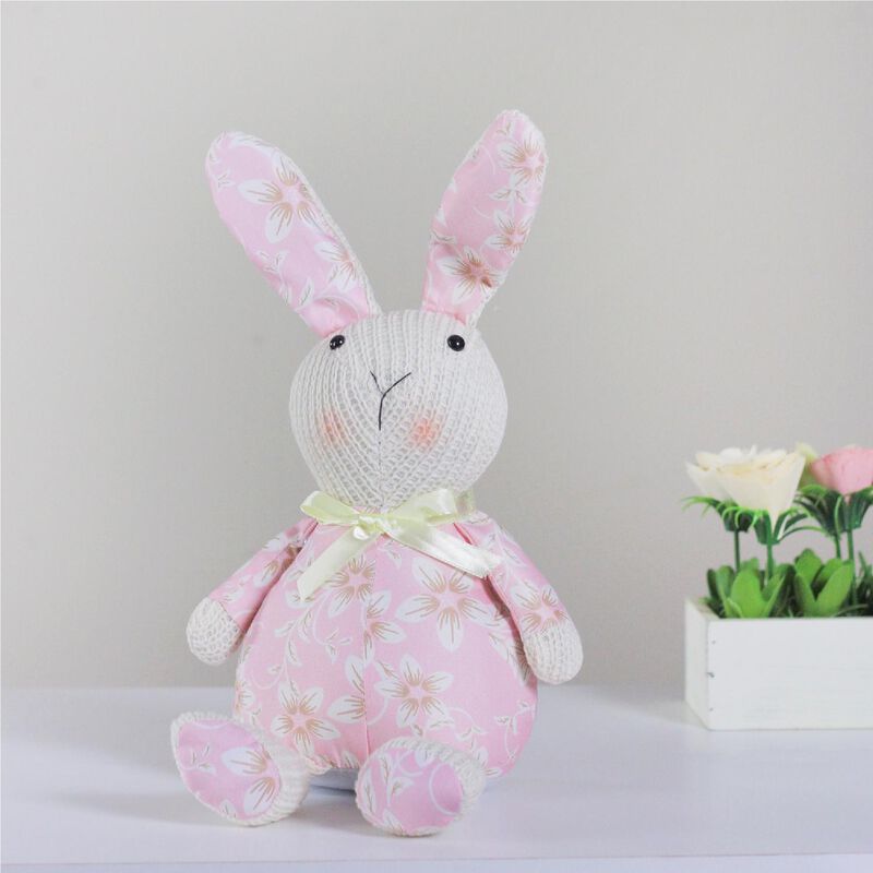 17" Pink Floral Easter Bunny Rabbit Spring Figure