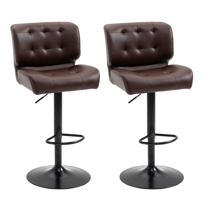 HOMCOM Bar Height Bar Stools Set of 2 with Adjustable Seat, Thick Padded Cushion and Metal Footrest for Home Bar, Black
