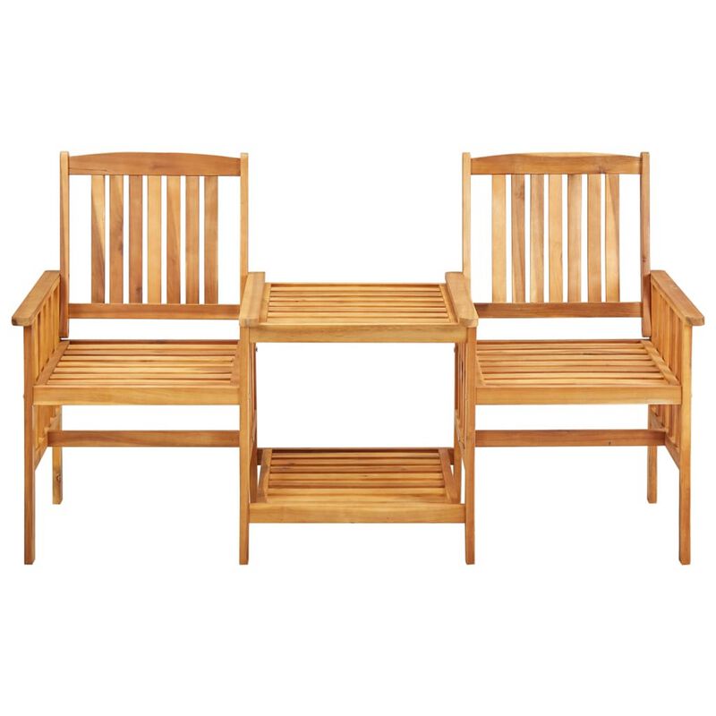 Outdoor 3pc Bistro Table and Chairs Set, Gray, Slatted Brown Wood - Benzara