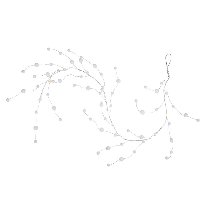 10-Count B/O Warm White LED Pom Pom Garland Christmas Lights - 3' Clear Wire