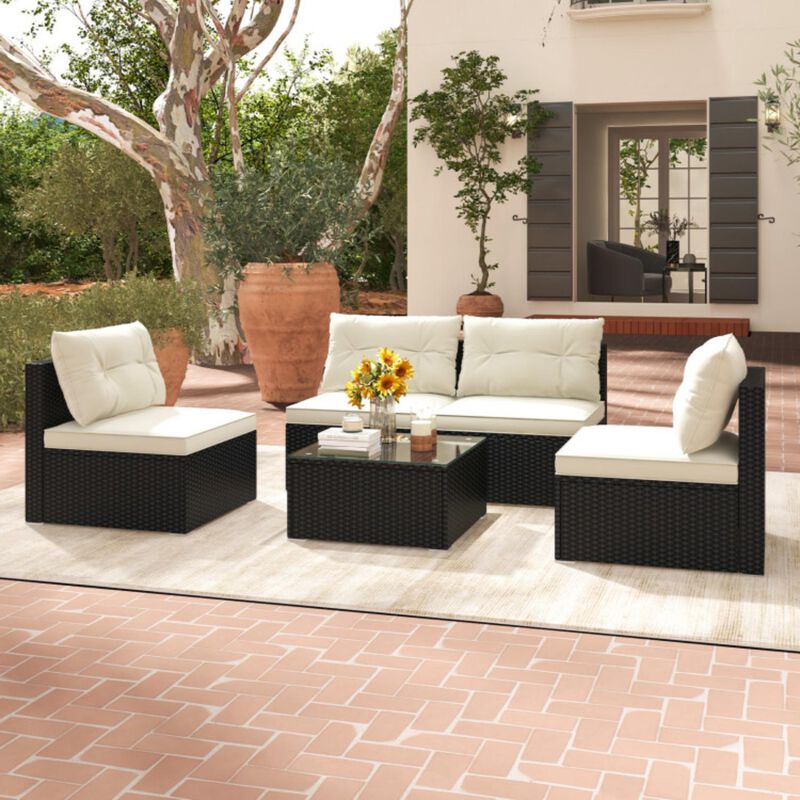 Hivvago 5 Pieces Outdoor Patio Furniture Set with Cushions and Coffee Table