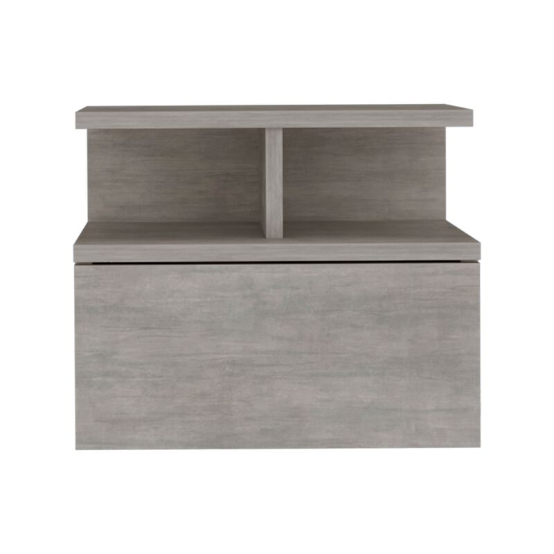 Adele Floating Nightstand with Drawer and Open Storage Shelves- Concrete Gray