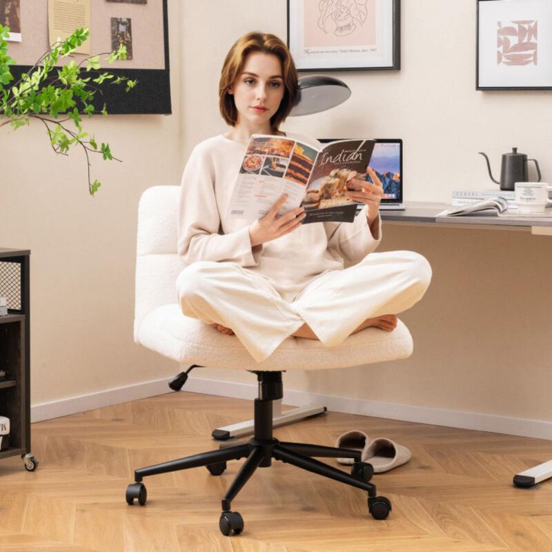 Hivvago Cross Legged Chair with Wheels with Padded Seat Adjustable Height for Bedroom Study-Beige