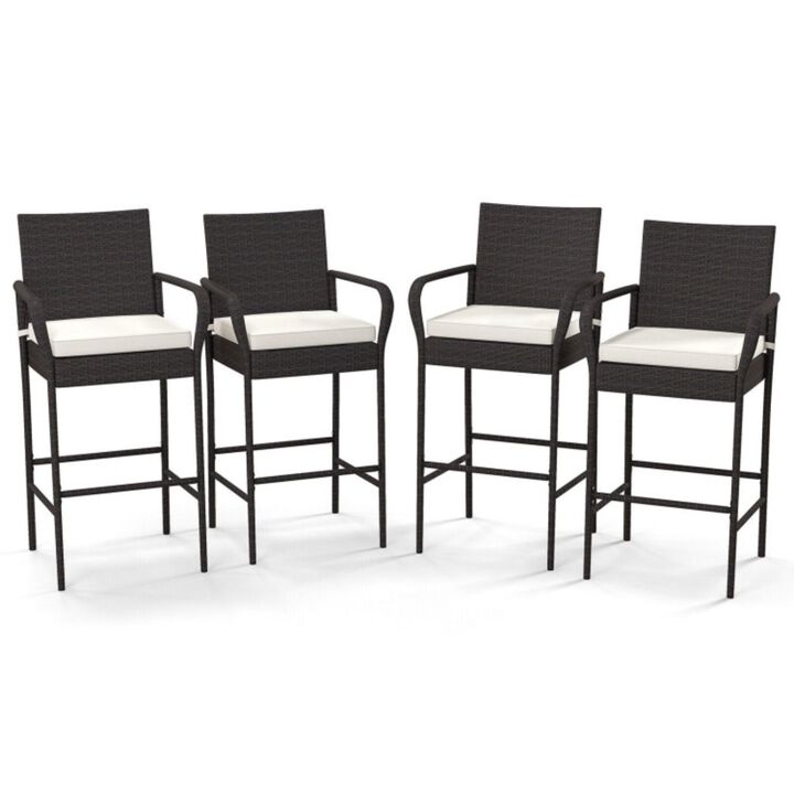 Hivvago Outdoor PE Rattan Cushioned Barstool Set with Armrests