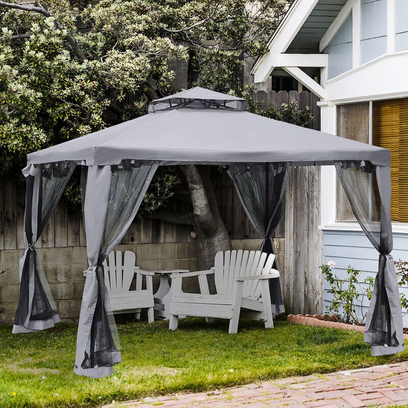 Gray Backyard Haven: 10'x10' Soft Top Gazebo with Double Roof