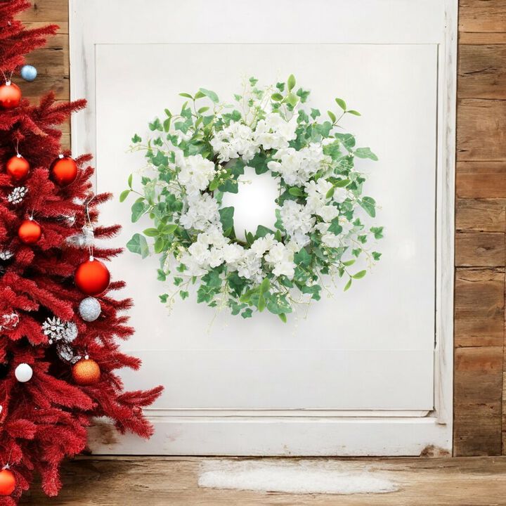 Hydrangea and Ivy Wreath Elegant Decorative Door or Wall Accent for Home or Seasonal Decor