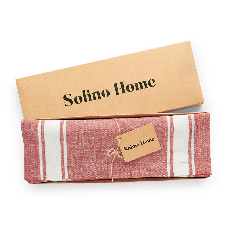 Solino Home 100% Pure Linen Stripe Placemats 14 x 19 Inch Set of 4 | Farmhouse Stripe