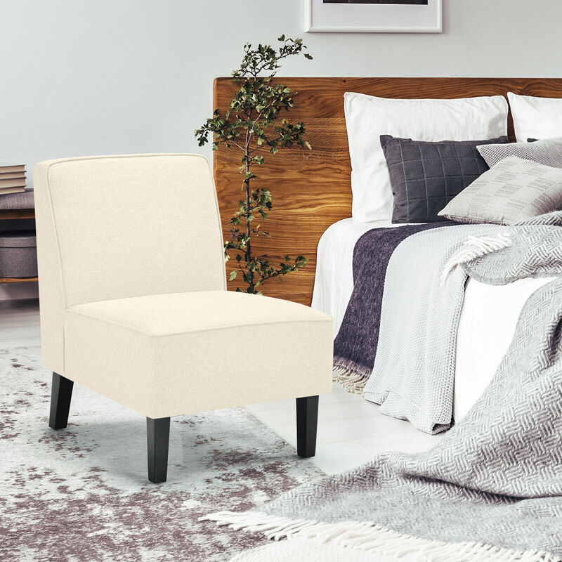 Single Fabric Modern Armless Accent  Sofa Chair with Rubber Wood Legs