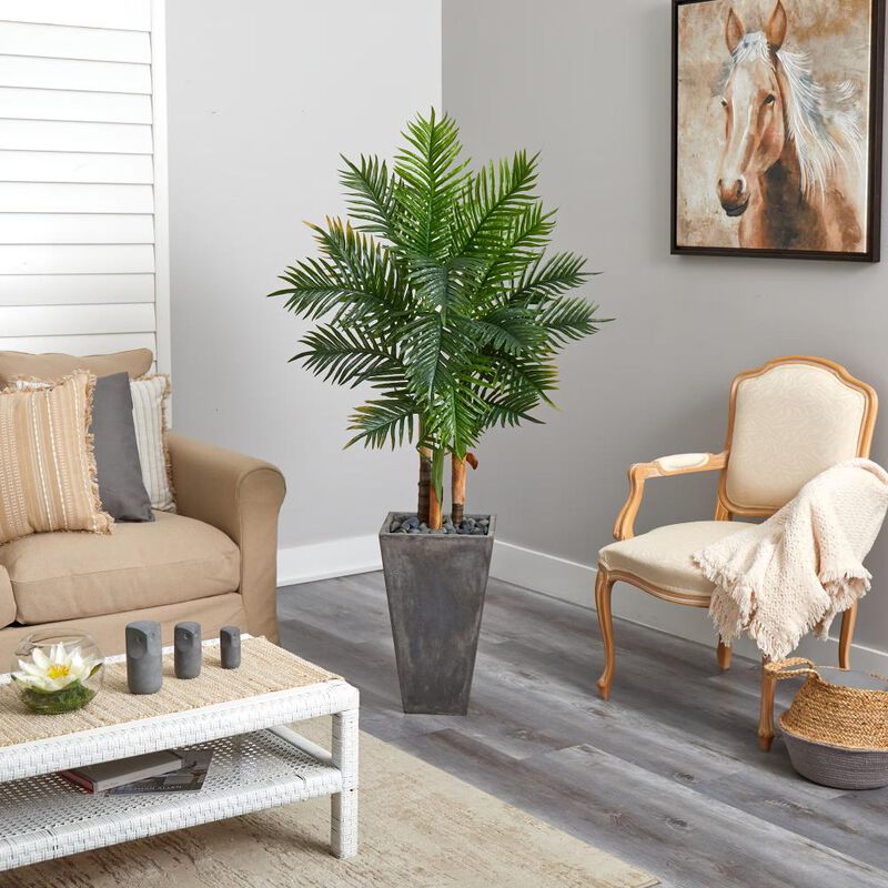 Hivvago 63 Inches Areca Artificial Palm Tree in Cement Planter (Real Touch)