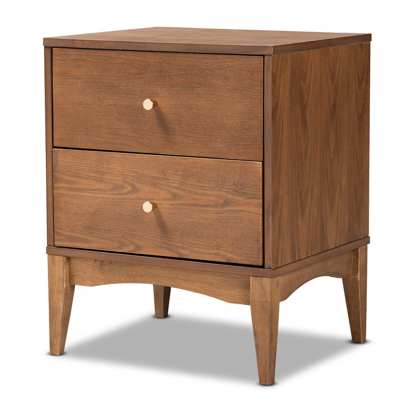 Baxton Studio Landis Mid Century Modern Ash Walnut Finished Wood 2 Drawer Nightstand