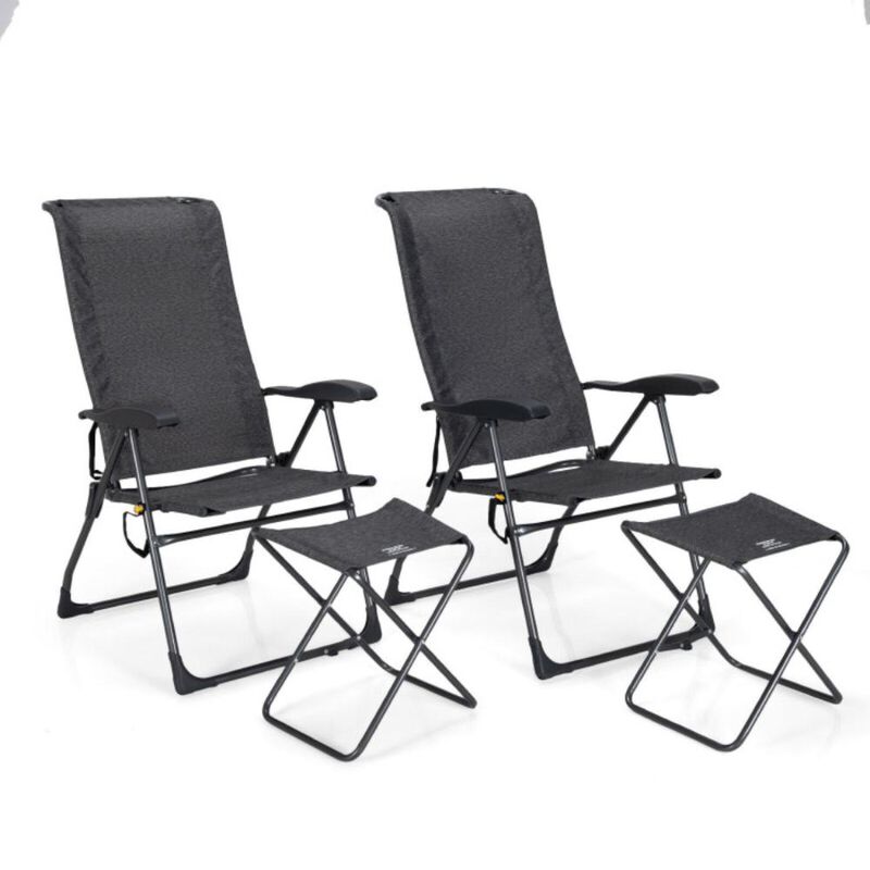 Hivvago 4 Pieces Patio Adjustable Back Folding Dining Chair Ottoman Set