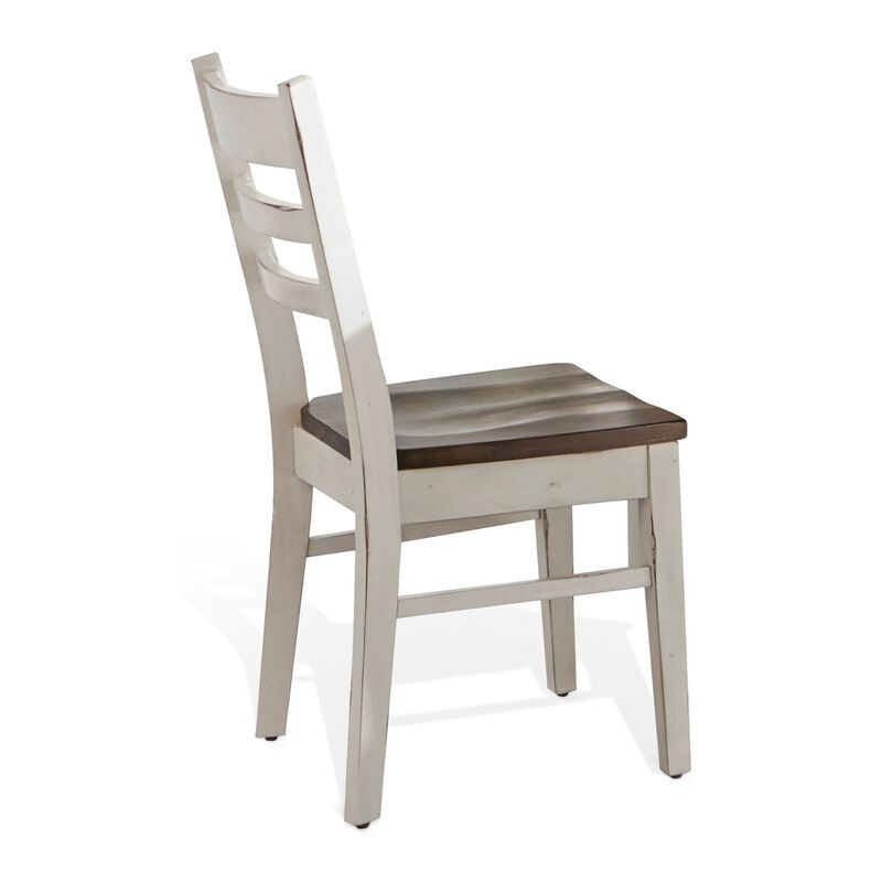 Orso Dining Chair Set of 2, Ladderback, White and Dark Brown Mahogany - Benzara