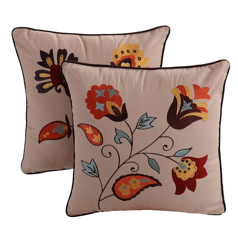 Elbe 5 Piece Queen Quilt Set with Medallion and Floral Pattern, Beige and Brown - Benzara