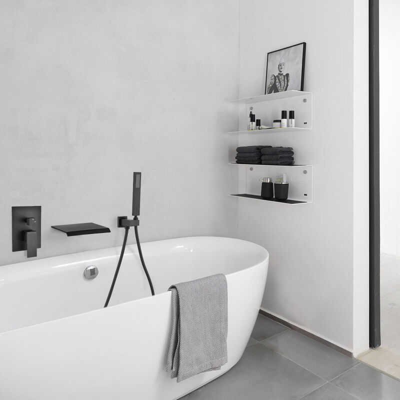 Modern Style Matte Black Wall Mount Tub Filler Bathroom Bathtub Faucet Shower Set 0001
