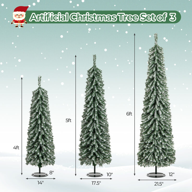 Set of 3 Artificial Christmas Trees for Festive Home Decor