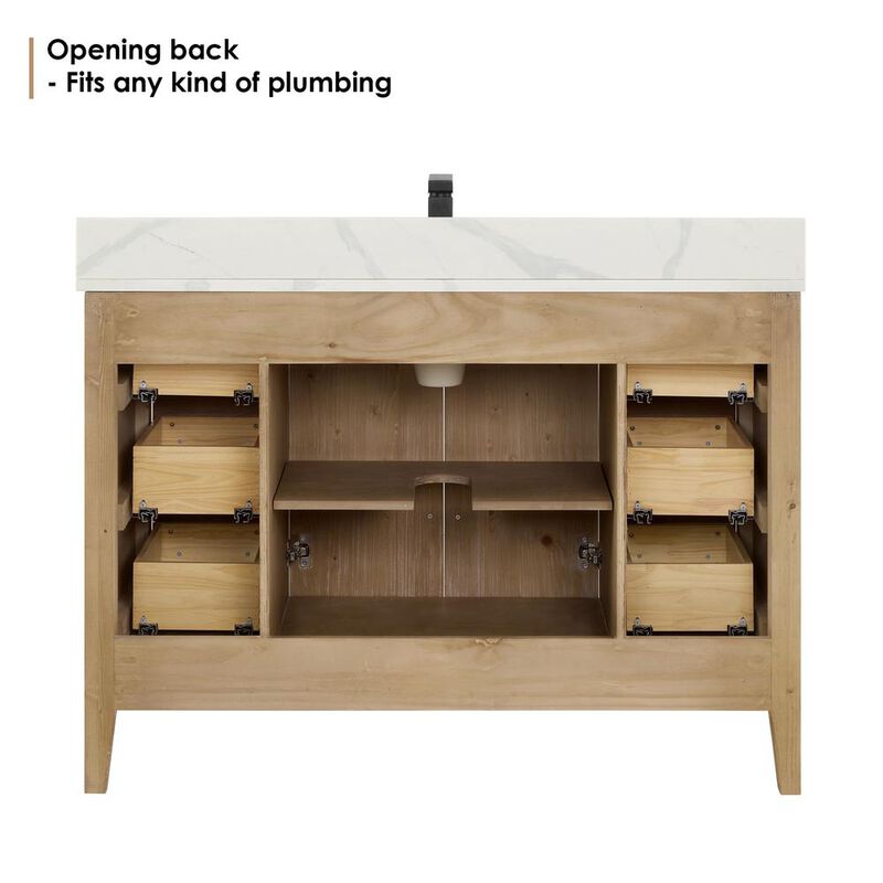 Altair Single Bathroom Vanity in Weathered Fir with Stone Countertop without Mirror