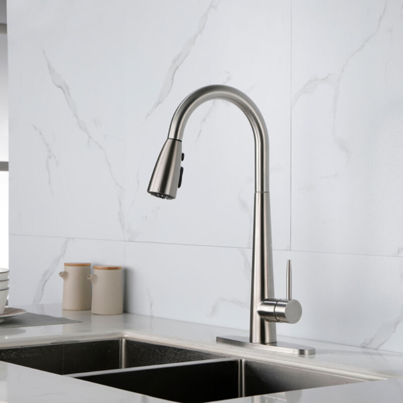 Modern Kitchen Faucet, Brushed Nickel, Pull-Down Sprayer, High Arc, Single Handle